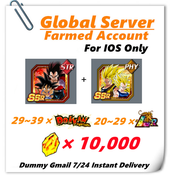 [Instant][Global] Dokkan Battle Farmed Account 10000+ stones 8th Goku + Goku (GT) for IOS Only