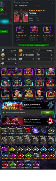 Marvel Contest of Champions MCoC Account with 7⭐ Star Champion Falcon, Black Panther, Mangog, America Chavez and 40 ✖ 6⭐Champion Account No. 13-1