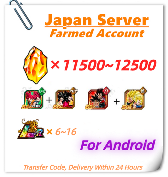 [Japan] Dokkan Battle Farmed Account 11500+ stones 7th Anniversary God + Goku 8th Goku + Goku (GT) for Android Only