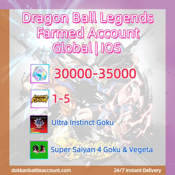 [ Global | IOS ] Dragon Ball Legends Farmed Account with 30k+ Crystals +Ultra Instinct Goku+ Super Saiyan 4 Goku & Vegeta