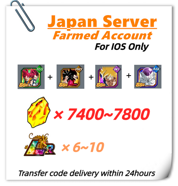 [Japan] Dokkan Battle Farmed Account 7400+ stones 7th God Goku Vegeta Super Saiyan 4 Goku & Super Saiyan 4 Vegeta Goku Freeza for IOS Only