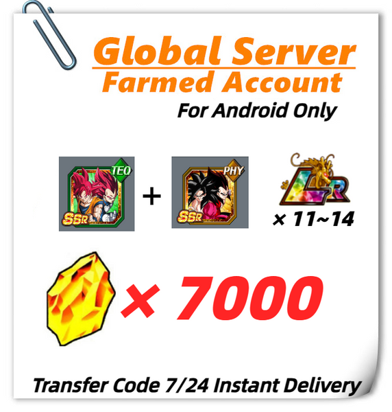 [Global] Dokkan Battle Farmed Account 7000 DS +11LR 7th for Android Only