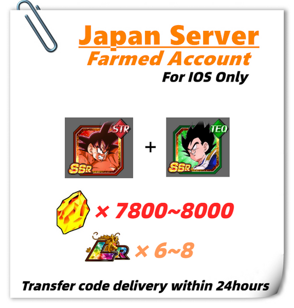 [Japan] Dokkan Battle Farmed Account 7800 DS+Dangerous Kaioken Times Three Goku (Kaioken) Saiyan Number One Vegeta for IOS Only