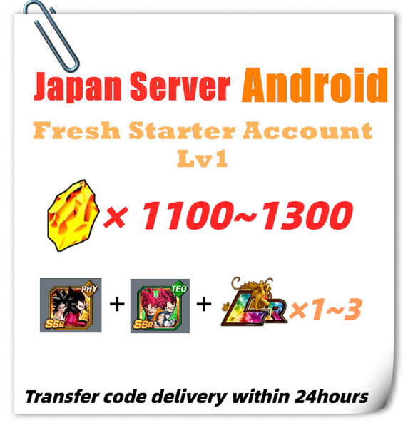 [Japan] Dokkan Battle Fresh Starter Account 1100+ DS 7th Anniversary +Super Saiyan 4 Goku Vegeta+Super Saiyan God Goku Vegeta for Android Only