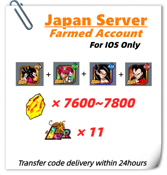 [Japan] Dokkan Battle Farmed Account 7600+ DS 7th 4th Anniversary Super Saiyan 4 Goku Vegeta God Goku God Vegeta for IOS Only