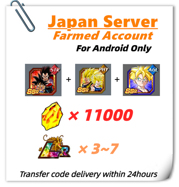 [Japan] Dokkan Battle Farmed Account 11000 DS 8th Anniversary Goku (GT) & Super Saiyan 4 Vegeta Super Saiyan 3 Goku & Super Saiyan 2 Vegeta Super Saiyan Gohan (Youth) for Android Only