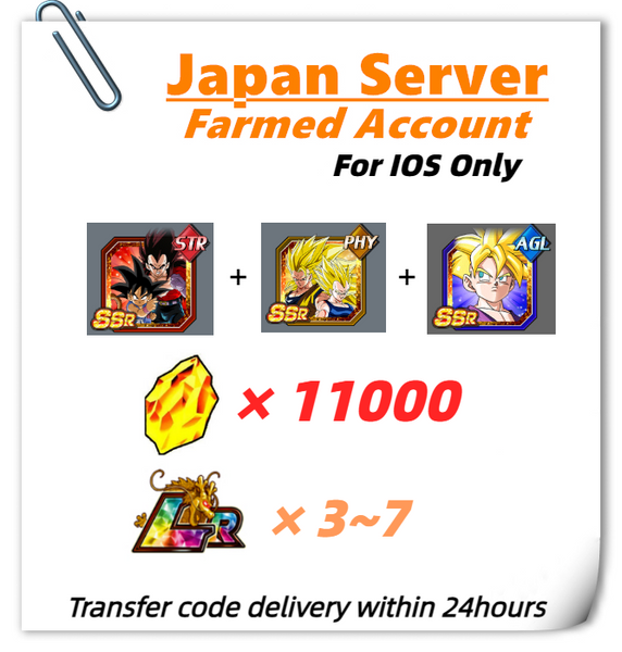 [Japan] Dokkan Battle Farmed Account 11000 DS 8th Anniversary Goku (GT) & Super Saiyan 4 Vegeta Super Saiyan 3 Goku & Super Saiyan 2 Vegeta  for Super Saiyan Gohan (Youth) IOS Only