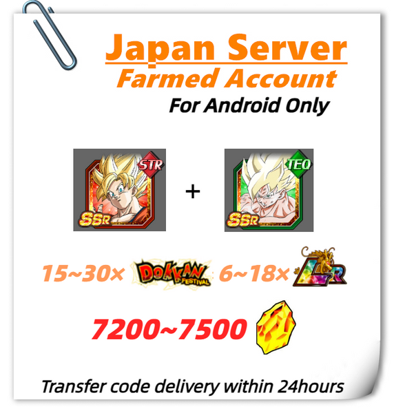 [Japan] Dokkan Battle Farmed Account 7200+ DS Superpower Rally Super Saiyan Goku True Anger and Awakening Super Saiyan Goku for Android Only
