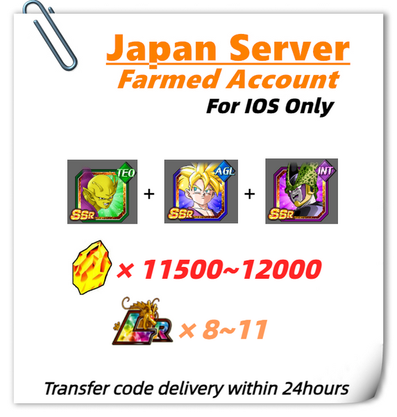 [Japan] Dokkan Battle Farmed Account 11500 Stones With Piccolo+Super Saiyan Gohan+Cell for IOS Only