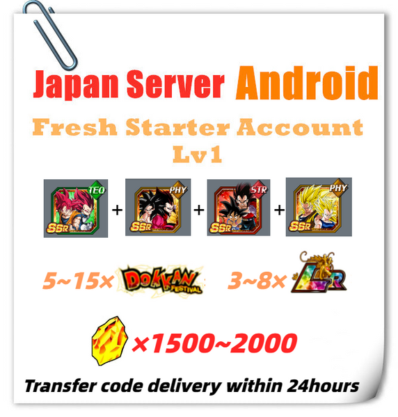 [Japan] Dokkan Battle Fresh Starter Account 1500+ DS 8th 7th Anniversary Super Saiyan 4 Goku Vegeta God Goku Goku GT Super Saiyan 3 Goku for Android Only