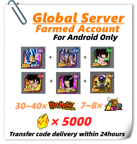 [Global] Dokkan Battle Farmed Account 5000 DS With 6th 5th 4th Super Saiyan God SS Evolved Vegeta Goku Vegetto Gogeta Android #17 Golden Freeza for Android Only
