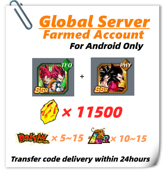 [Global] Dokkan Battle Farmed Account 11500 DS With 7th Super Saiyan 4 Goku & Super Saiyan 4 Vegeta Super Saiyan God Goku & Super Saiyan God Vegeta for Android Only