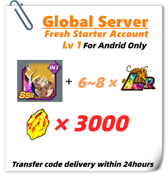 [Global] Dokkan Battle Fresh Starter Account 3000 DS +6LRs+ Super Saiyan Goku for Android ONLY