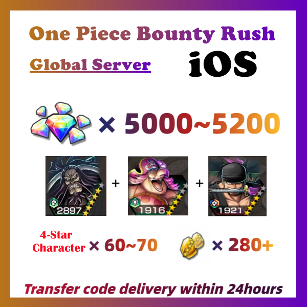 [Global] One Piece Bounty Rush OPBR 5000+ Gems with 5★ Kaido+Swimsuit Big Mom+Zoro Starter Account For IOS