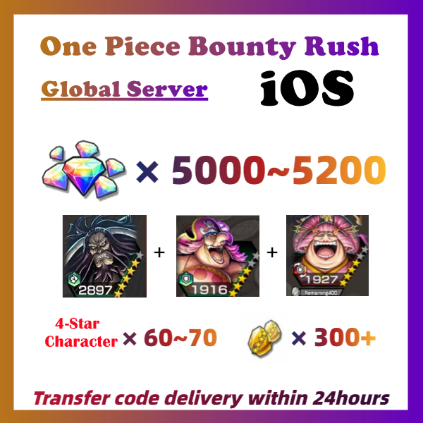 [Global] One Piece Bounty Rush OPBR 5000+ Gems with 5★ Kaido+Swimsuit Big Mom+Ultra Legendary Oiran Big Mom Starter Account For IOS