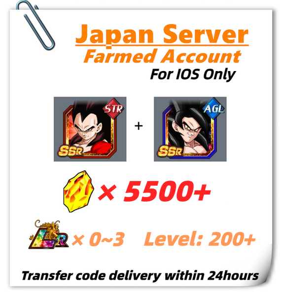 [Japan] Dokkan Battle Farmed Account 5500+ DS With 4TH Anniversary Super Saiyan 4 Goku+Super Saiyan 4 Vegeta For IOS Only
