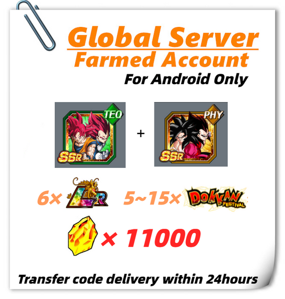 [Global] Dokkan Battle Farmed Account 11000 DS 7th Super Saiyan 4 Goku & Super Saiyan 4 Vegeta Super Saiyan God Goku & Super Saiyan God Vegeta for Android Only