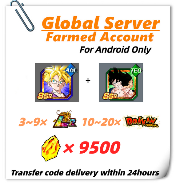 [Global] Dokkan Battle Farmed Account 9500 DS With Super Saiyan Gohan (Youth) Goku (Angel) & Vegeta (Angel) for Android Only