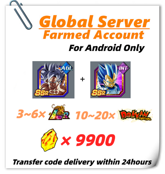 [Global] Dokkan Battle Farmed Account 9900 DS With Goku (Ultra Instinct) Super Saiyan God SS Evolved Vegeta for Android Only
