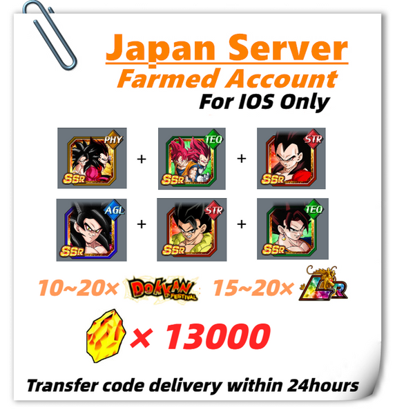 [Japan] Dokkan Battle Farmed Account 13000 DS With 7TH. 5TH. 4TH Super Saiyan 4 Goku & Super Saiyan 4 Vegeta God Goku Gogeta Vegetto And Other Characters In Picture for IOS