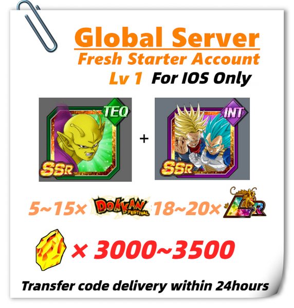 [Global] Dokkan Battle Fresh Starter Account 3000+ DS With Piccolo+Super Saiyan God SS Vegeta & Super Saiyan Trunks For IOS Only