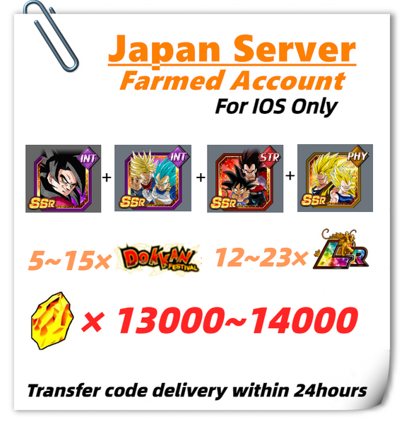 [Japan] Dokkan Battle Farmed Account 13000+ DS With 8TH Super Saiyan 4 Goku Goku (GT) & Super Saiyan 4 Vegeta And Other Characters In Picture For IOS Only