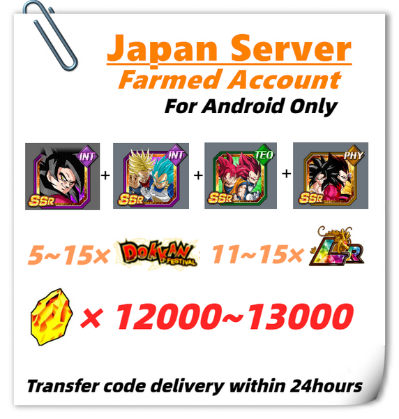 [Japan] Dokkan Battle Farmed Account 12000+ DS With 7TH Super Saiyan 4 Goku Super Saiyan God SS Vegeta & Super Saiyan Trunks And Other Charactes In Picture for Android Only