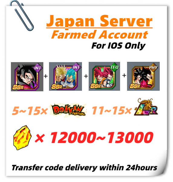 [Japan] Dokkan Battle Farmed Account 12000+ DS With 7TH Super Saiyan 4 Goku Super Saiyan God SS Vegeta & Super Saiyan Trunks And Other Charactes In Picture for IOS Only