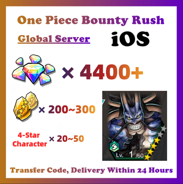 [Global] One Piece Bounty Rush OPBR 4400+ Gems With 4★Onigashima Kaido Starter Account For IOS