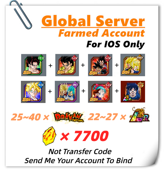 [Global] Dokkan Battle Farmed Account 7700 DS With 8TH 5TH Bulma (Youth) Super Saiyan Gohan Goku (GT) Piccolo Super Saiyan God SS Vegeta & Super Saiyan Trunks And Other Characters In Picture For IOS Only | Not Transfer Code |