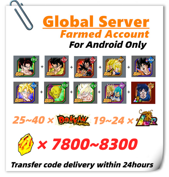 [Global] Dokkan Battle Farmed Account 7800+ DS With 8TH 5TH Piccolo Goku (GT) Super Saiyan Gohan (Youth) Goku And Other Characters In Picture for Android Only
