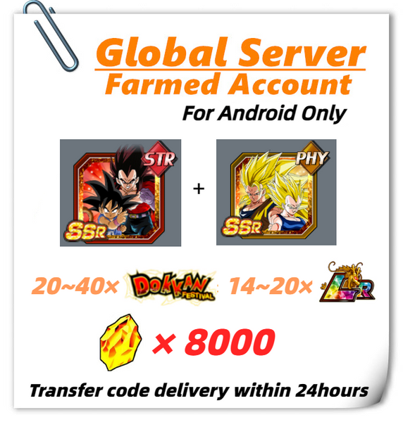 [Global] Dokkan Battle Farmed Account 8000+ DS With 8TH Goku (GT) & Super Saiyan 4 Vegeta +Super Saiyan 3 Goku & Super Saiyan 2 Vegeta for Android Only