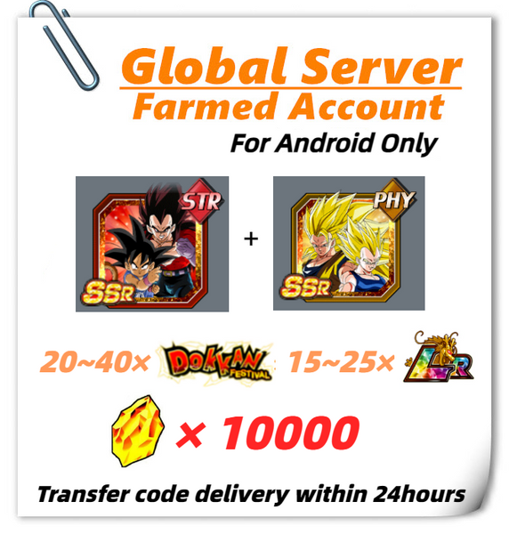 [Global] Dokkan Battle Farmed Account 10000 DS With 8TH Goku (GT) & Super Saiyan 4 Vegeta +Super Saiyan 3 Goku & Super Saiyan 2 Vegeta for Android Only