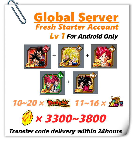 [Global] Dokkan Battle Fresh Starter Account 3300+ DS With 8TH 7TH Super Saiyan God Goku For Android Only