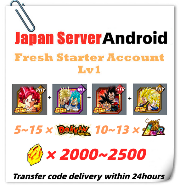 [Japan] Dokkan Battle Fresh Starter Account 2000+ DS With 8TH Super Saiyan God SS Vegeta & Super Saiyan Trunks (Future) Super Saiyan God Goku For Android Only