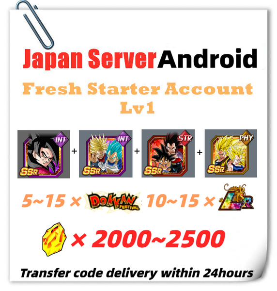 [Japan] Dokkan Battle Fresh Starter Account 2000+ DS With 8TH Super Saiyan God SS Vegeta & Super Saiyan Trunks (Future) Super Saiyan 4 Goku For Android Only
