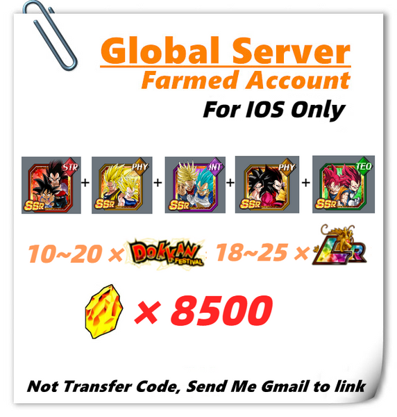 [Global] Dokkan Battle Farmed Account 8500 DS With 8TH 7TH Super Saiyan God SS Vegeta & Super Saiyan Trunks (Future) For IOS Only | Not Transfer Code |