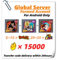 [Global] Dokkan Battle Farmed Account 15000 DS With Goku (GT) & Super Saiyan 4 Vegeta Super Saiyan God SS Vegeta & Super Saiyan Trunks (Future) Bulma (Youth) For Android Only