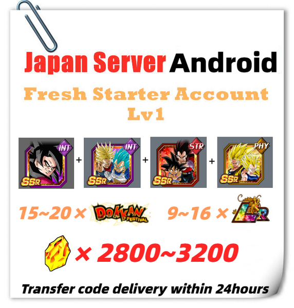 [Japan] Dokkan Battle Fresh Starter Account 2800+ DS With 8TH Super Saiyan God SS Vegeta & Super Saiyan Trunks (Future) Super Saiyan 4 Goku For Android Only