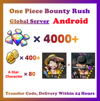 [Global] One Piece Bounty Rush OPBR 4000+ Gems 400+ Gold Fragments With Luffy + Roronoa Zoro Starter Account For Android