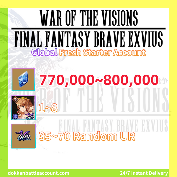 ( Global ) WAR OF THE VISIONS FFBE Fresh Starter Account With Mediena 770K+ Visiore And 35+ Random UR Characters