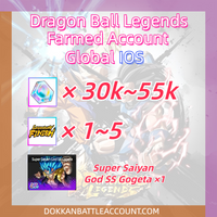 [ Global | IOS] Dragon Ball Legends DBL Farmed Account with 35k~55k+ Crystals Super Saiyan God SS Gogeta