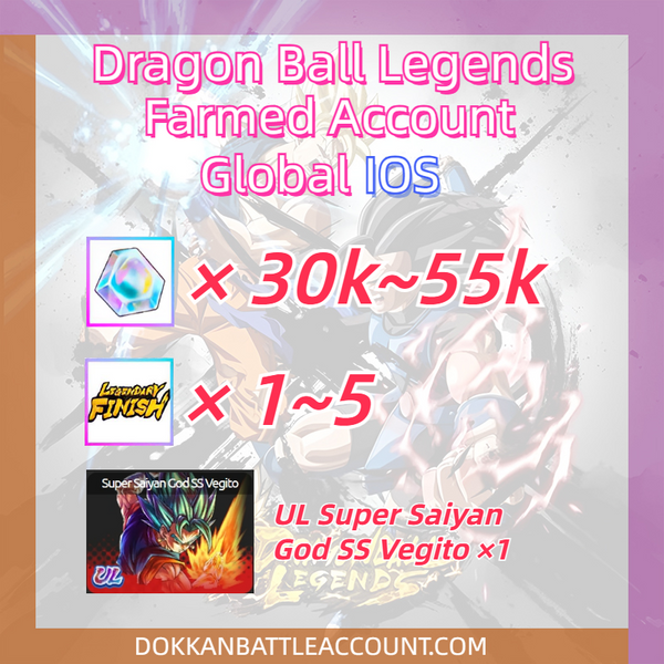 [ Global | IOS ] Dragon Ball Legends DBL Farmed Account with 30k~55K Crystals+UL Super Saiyan God SS Vegito