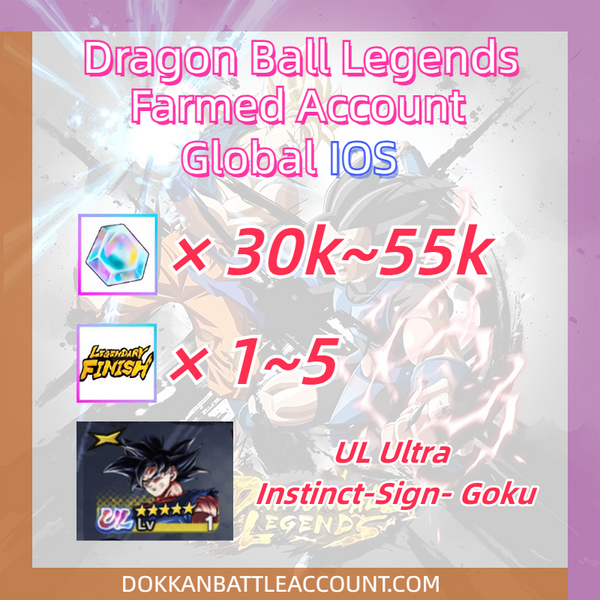 [ Global | IOS ] Dragon Ball Legends DBL Farmed Account with 30k~55k Crystals UL Ultra Instinct-Sign- Goku