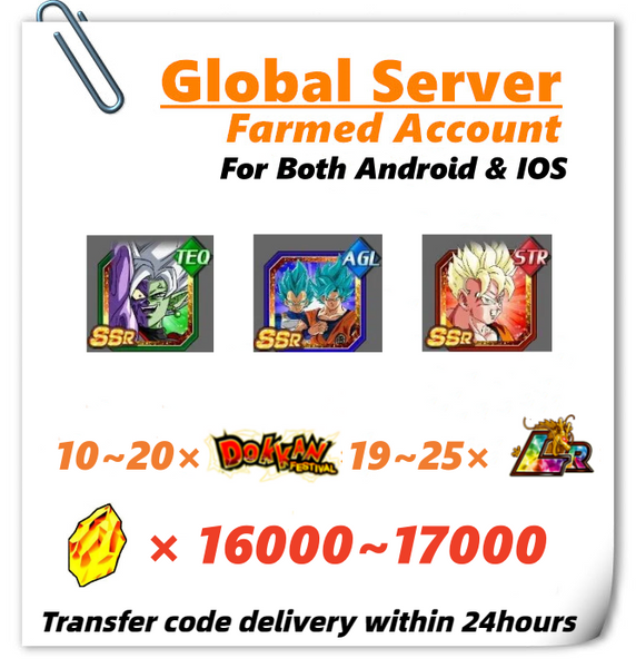 [Global] Dokkan Battle Farmed Account 16000 DS Zamasu Super Saiyan God SS Goku & Super Saiyan God SS Vegeta and Future Gohan for IOS and Android