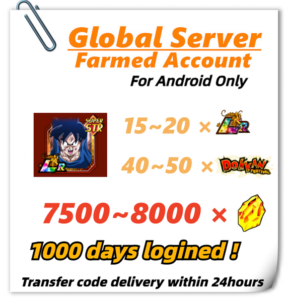 [Global] Dokkan Battle Farmed Account 7500+ DS With 15+LR 1000 Days Logined Goku for Android Only