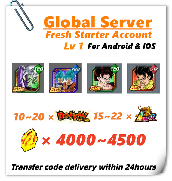 [Global] Dokkan Battle Fresh Starter Account 4000 DS+Zamasu Super Saiyan God SS Goku & Super Saiyan God SS Vegeta and 5th Annversary Units for Android