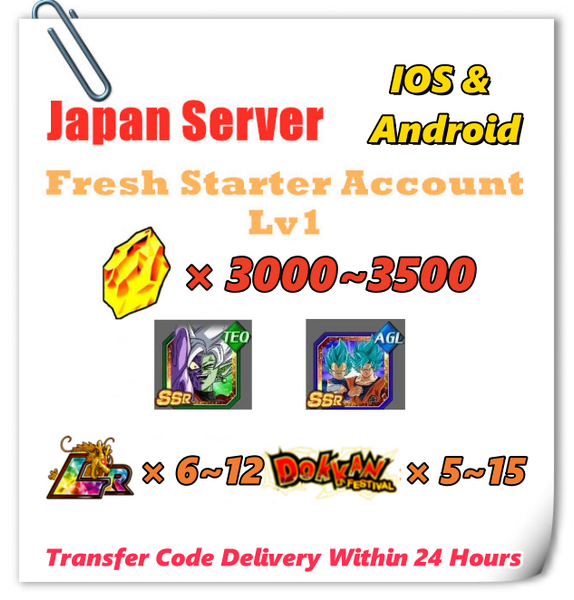 [Japan] Dokkan Battle Fresh Starter Account 3000 DS 6LR Zamasu Super Saiyan God SS Goku & Super Saiyan God SS Vegeta for IOS and Android
