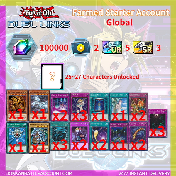 ( Global ) Yu-Gi-Oh! DUEL LINKS Farmed Starter Account --100K Gems